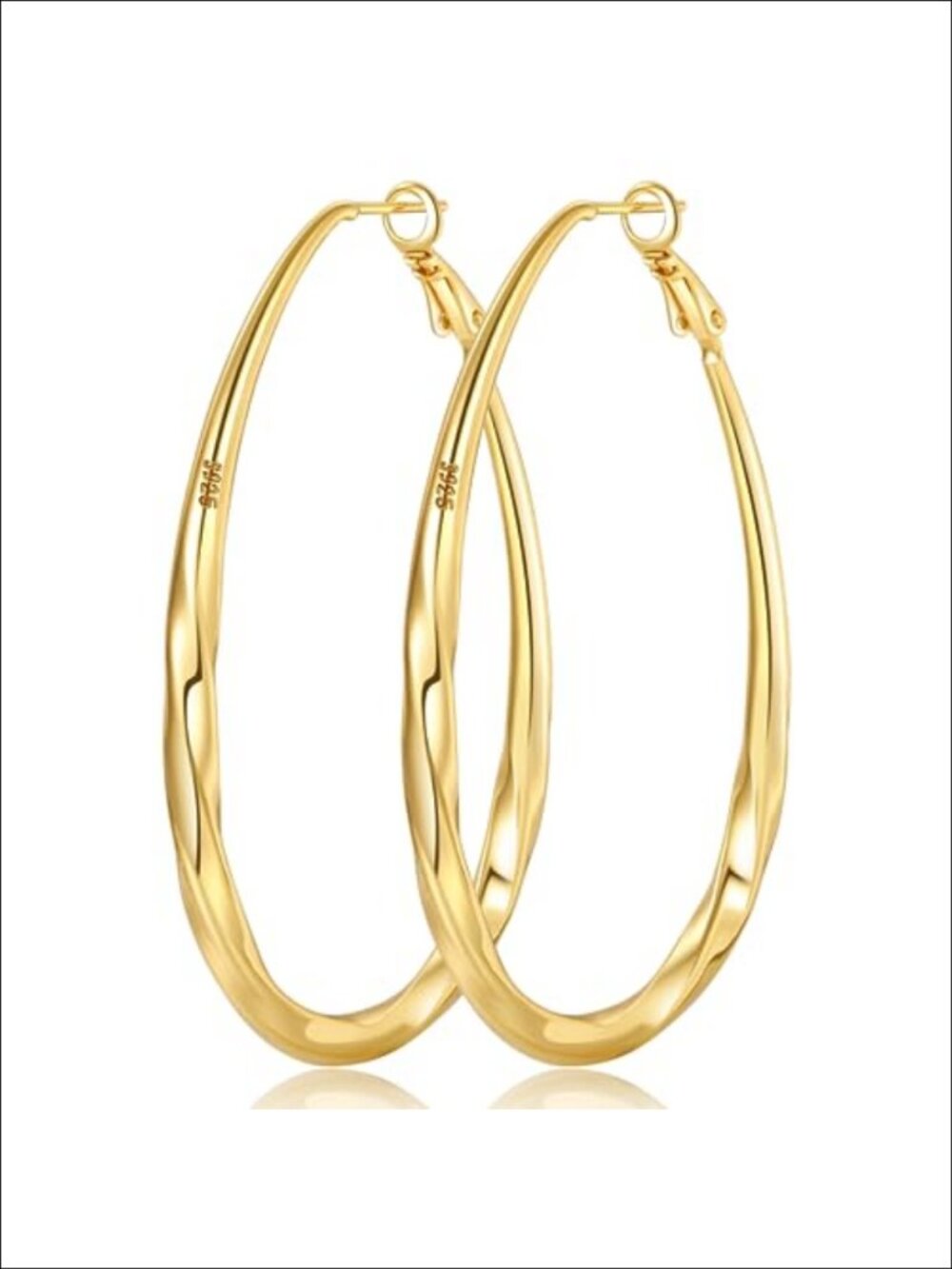 925 Sterling Silver Oval Hoop Earrings Lightweight Lever Back